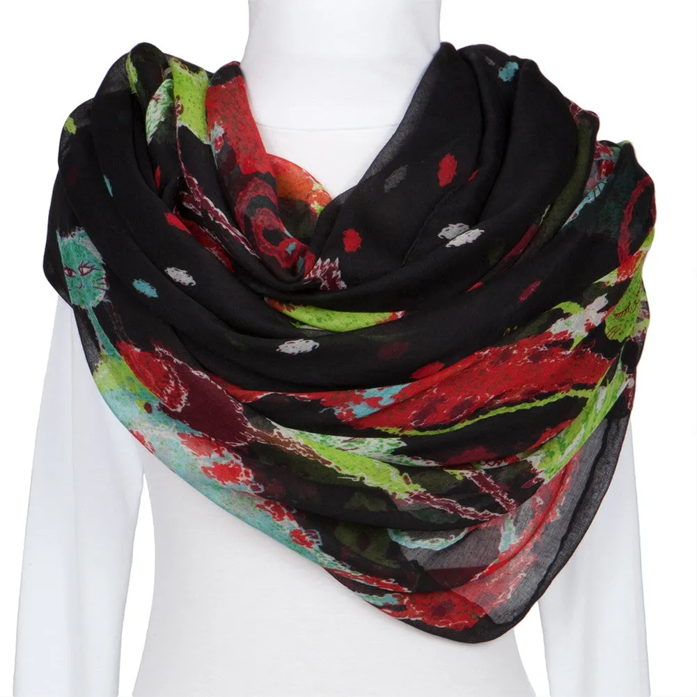 Colorful Felines Black Scarf