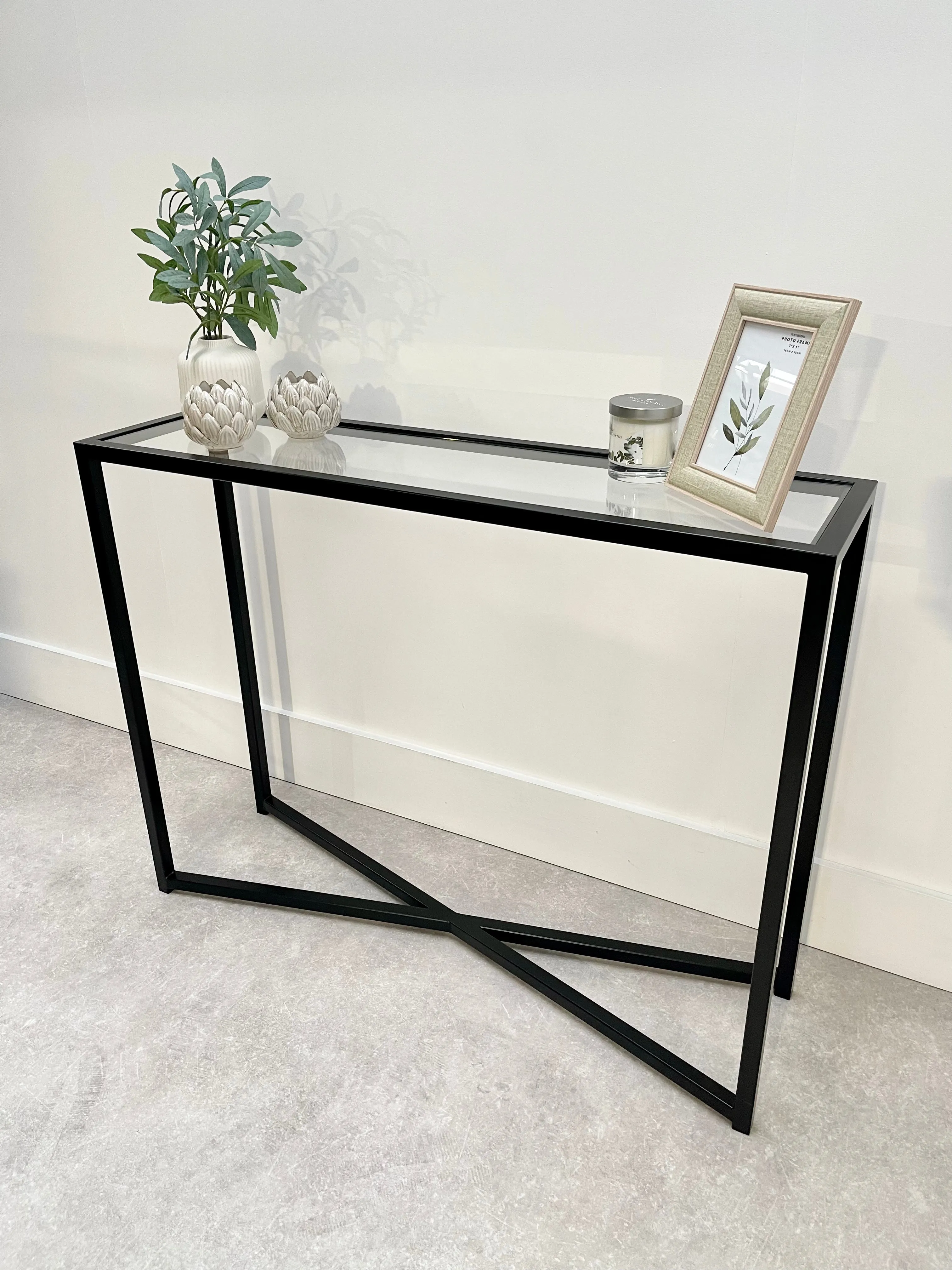 Crossley Glass Metal Console Table - Black