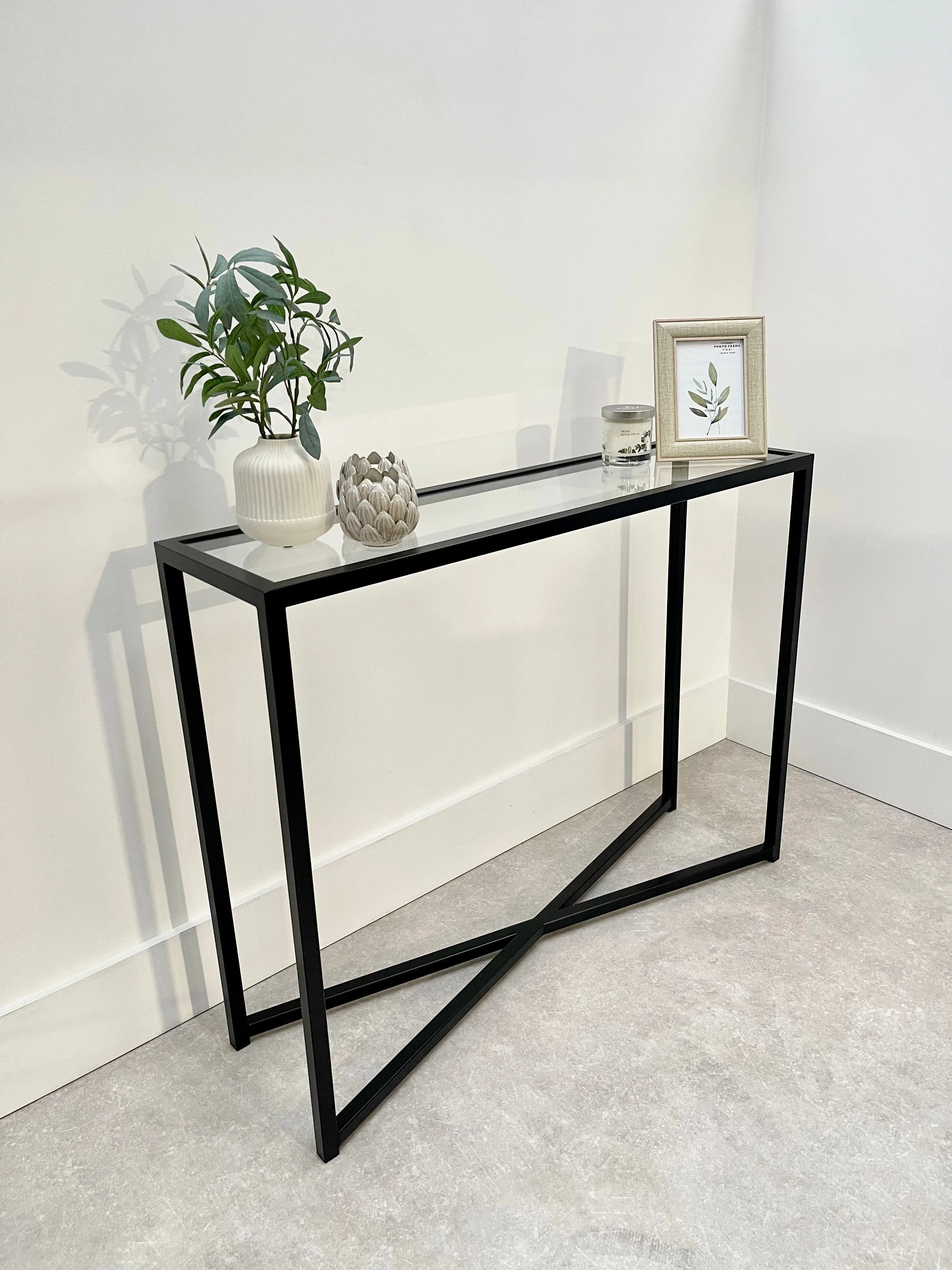 Crossley Glass Metal Console Table - Black