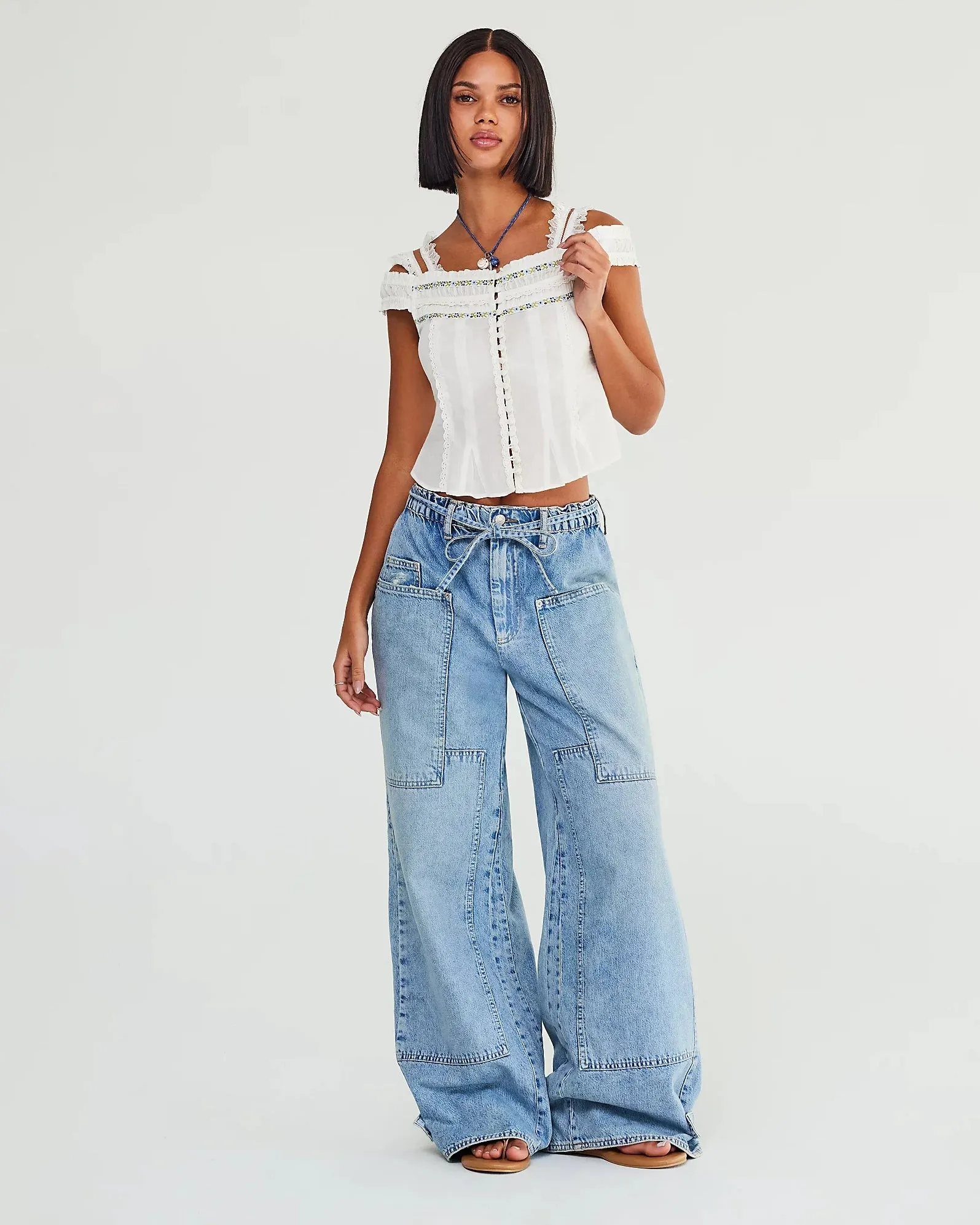 CRVY Outlaw Wide Leg Jeans in Drizzle