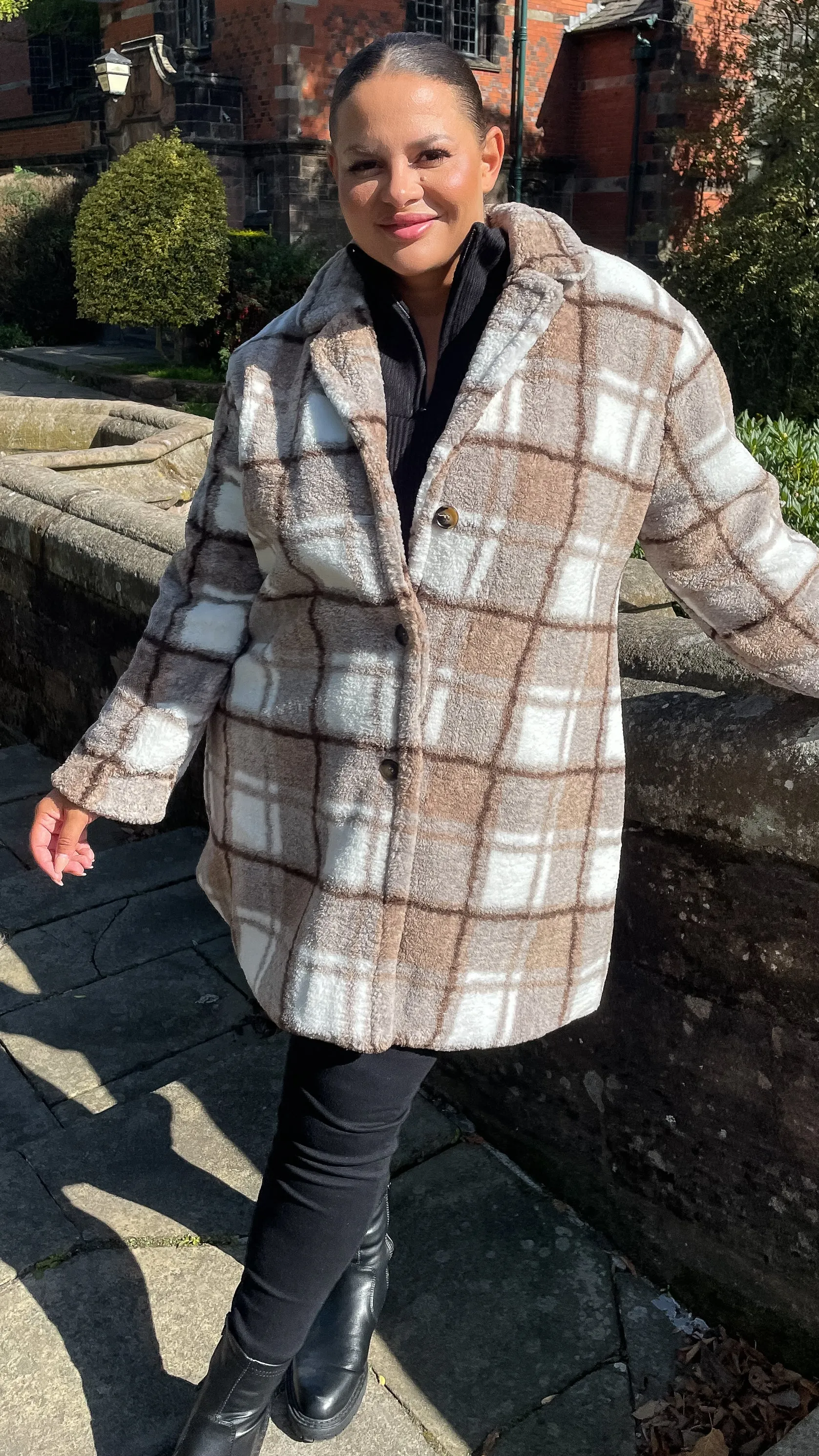 CurveWow Checked Teddy Coat