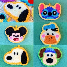 Cute Cartoon Own Design Punch Needle Coaster DIY Kit with Yarn Set |  Mickey Teddy Bear Donald Duck - All materials included