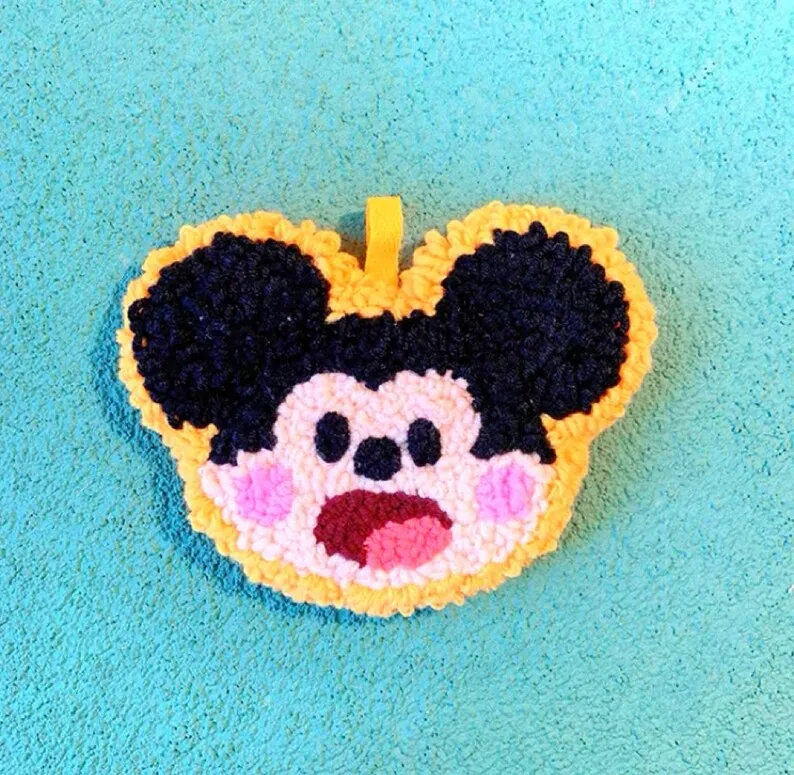 Cute Cartoon Own Design Punch Needle Coaster DIY Kit with Yarn Set |  Mickey Teddy Bear Donald Duck - All materials included