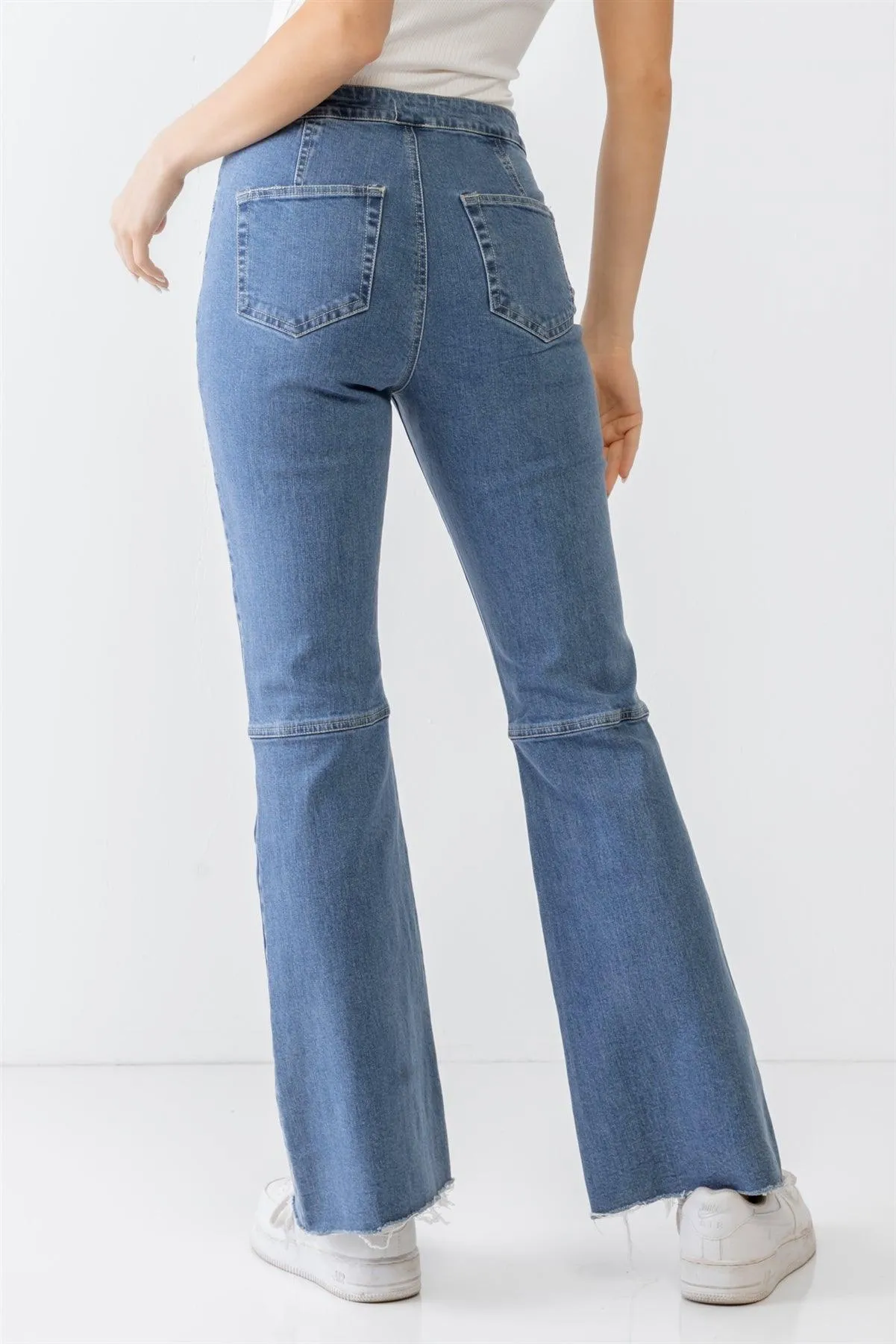 Denim Cotton High Waist Raw Flare Hem Jeans /1-2-2-1