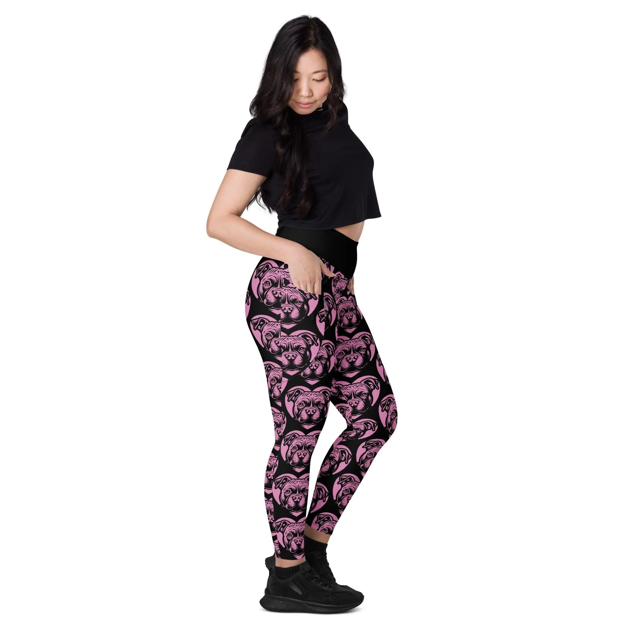 DOG BREED LEGGINGS with pockets - AMERICAN BULLY POCKET - HERTTAHOUND - pink