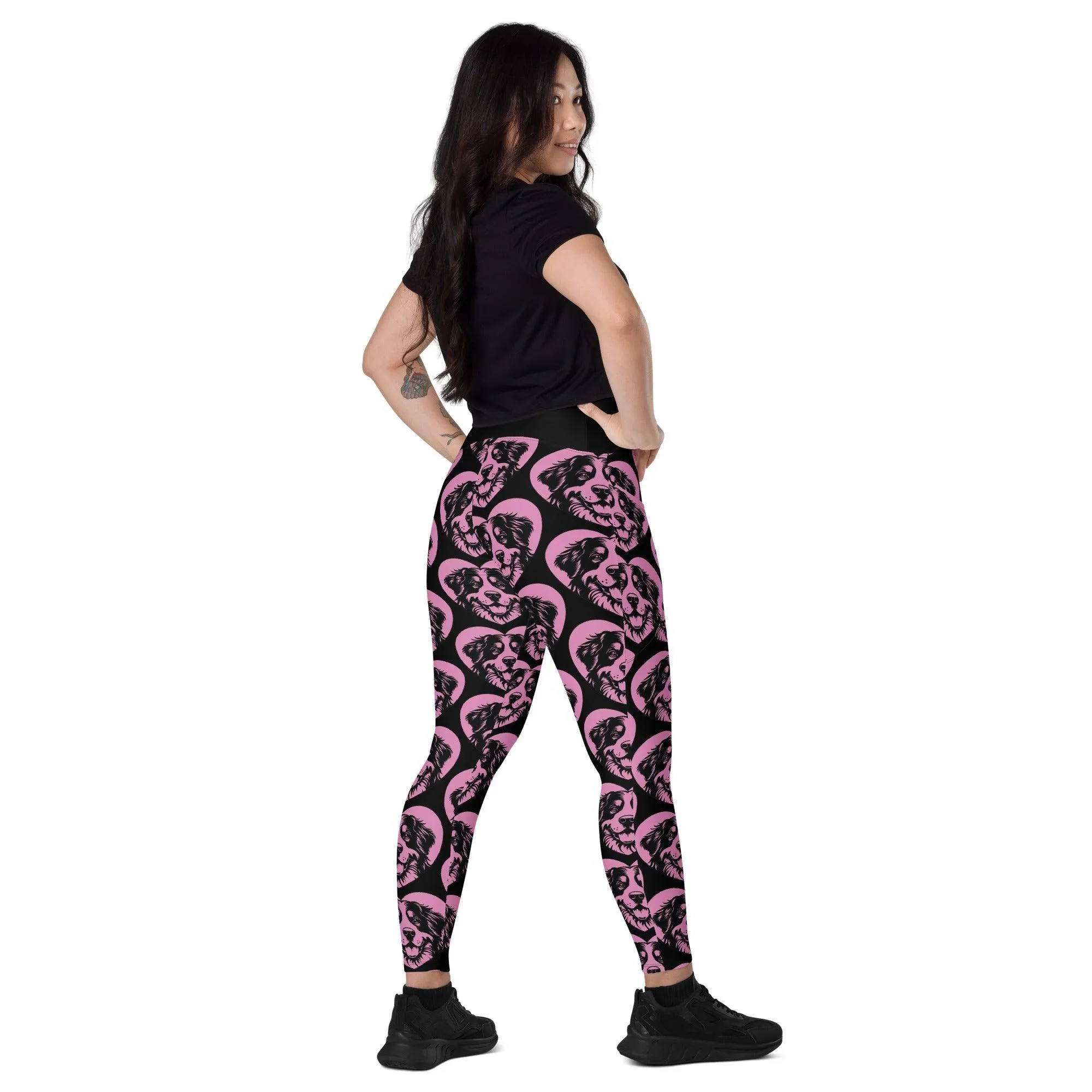 DOG BREED LEGGINGS with pockets - BERNESE MOUNTAIN DOG - HERTTAHOUND - pink