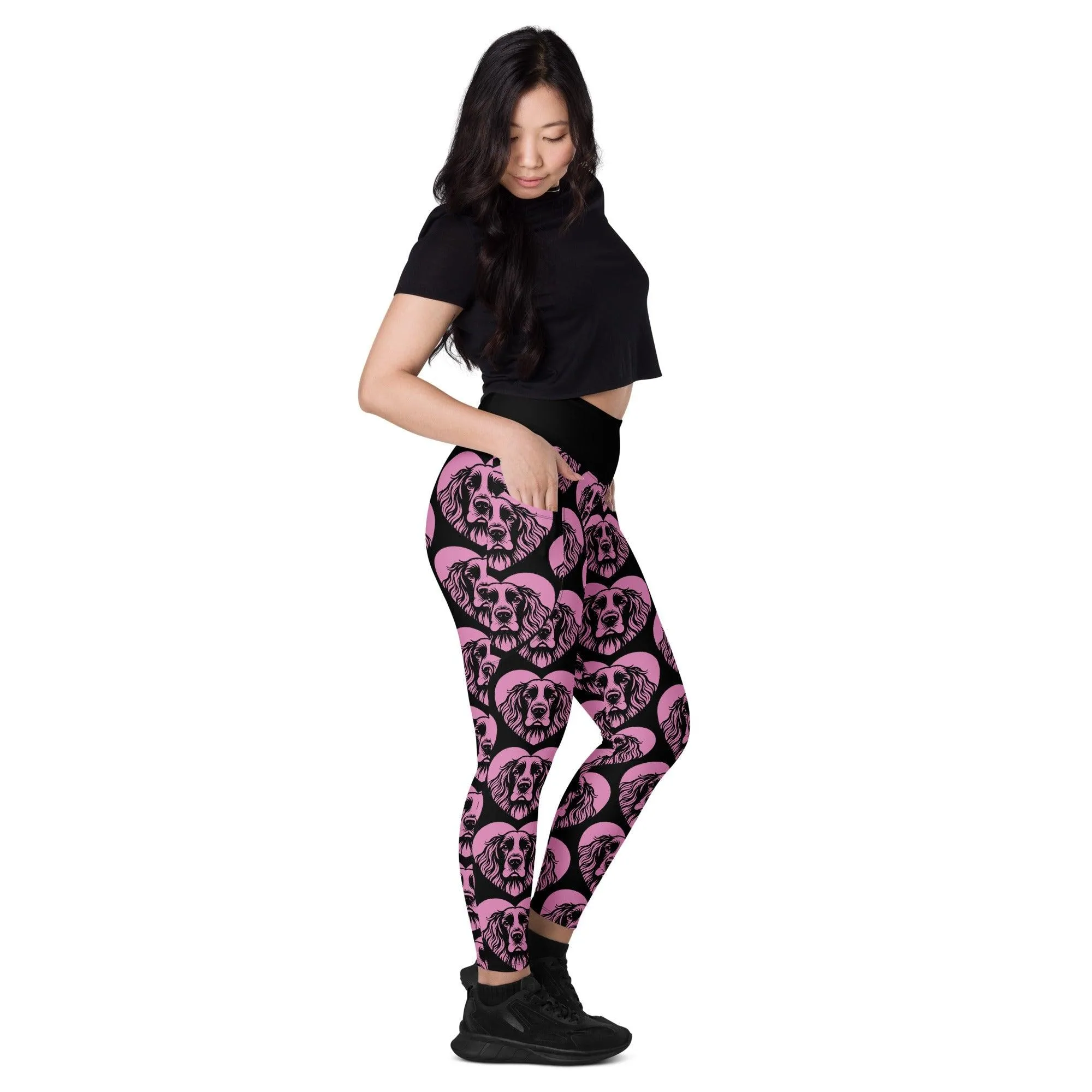 DOG BREED LEGGINGS with pockets - FIELD SPANIEL - HERTTAHOUND - pink