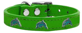 Dolphin Widget Genuine Leather Dog Collar Emerald Green 24