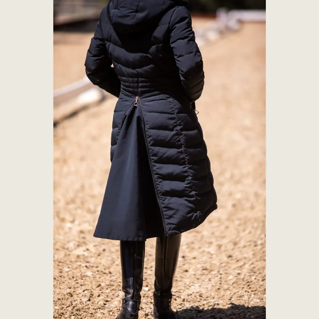 DQD Black Duck Down Riding Coat with Velvet Collar