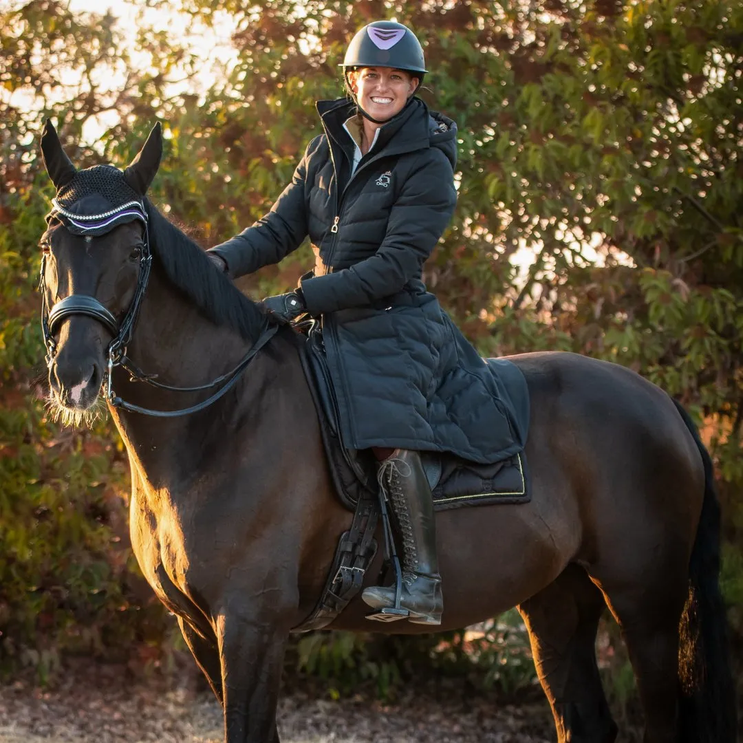 DQD Black Duck Down Riding Coat with Velvet Collar