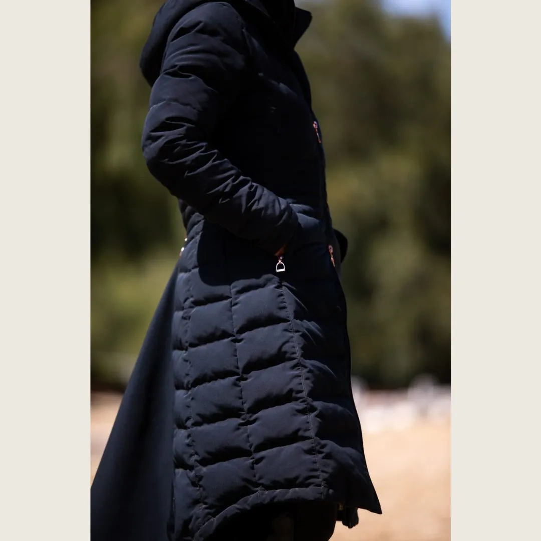 DQD Black Duck Down Riding Coat with Velvet Collar