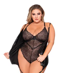 Dreamgirl Double-Layer-Front Teddy and Slip with Attached Garters Black 3X Hanging