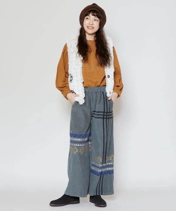 Embroidered Corduroy Pants