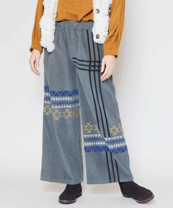 Embroidered Corduroy Pants