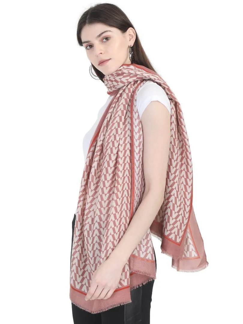 FabSeasons Arrow Printed Peach Cotton Scarves for Winter and Summer