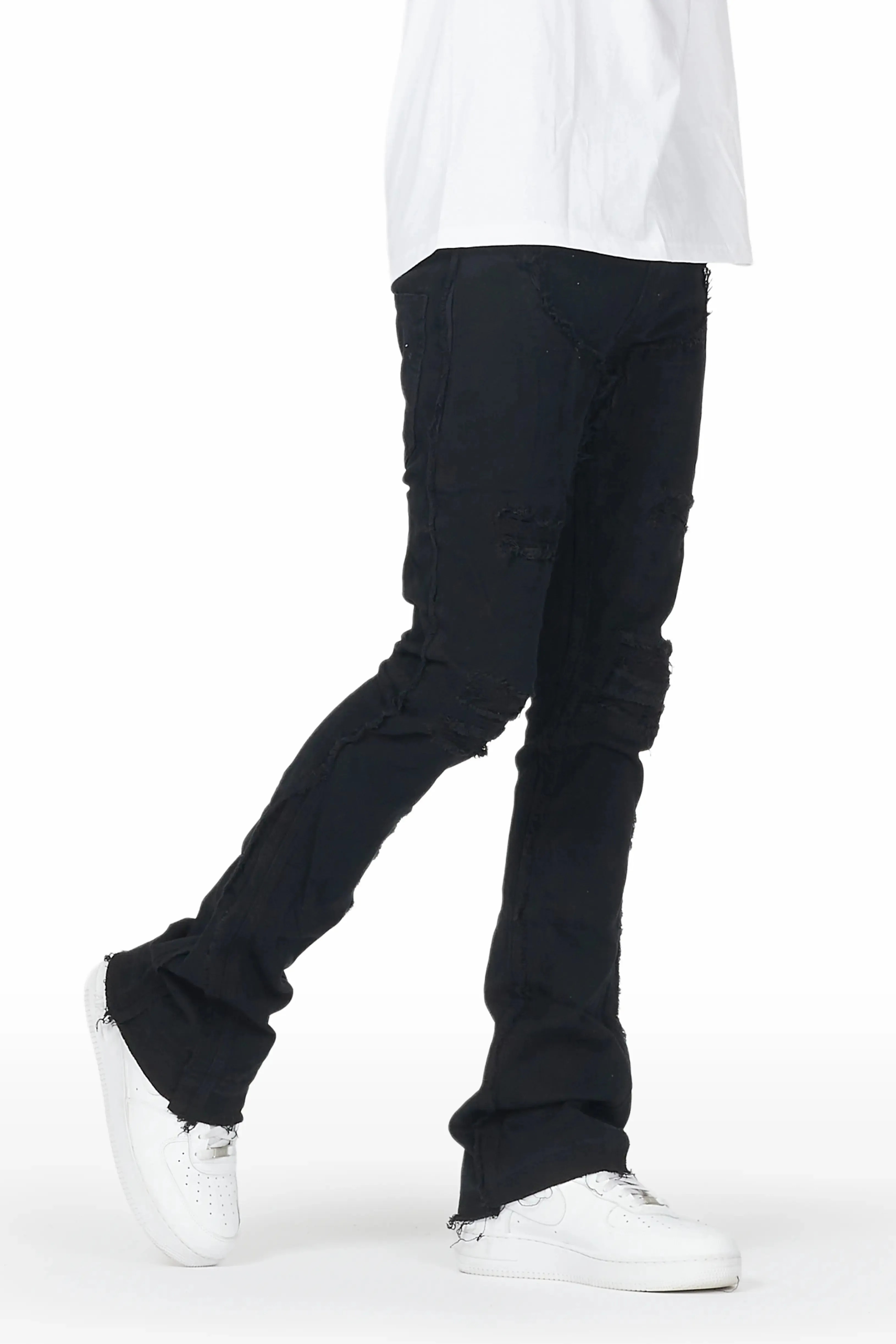 Falcko Jet Black Stacked Flare Jean