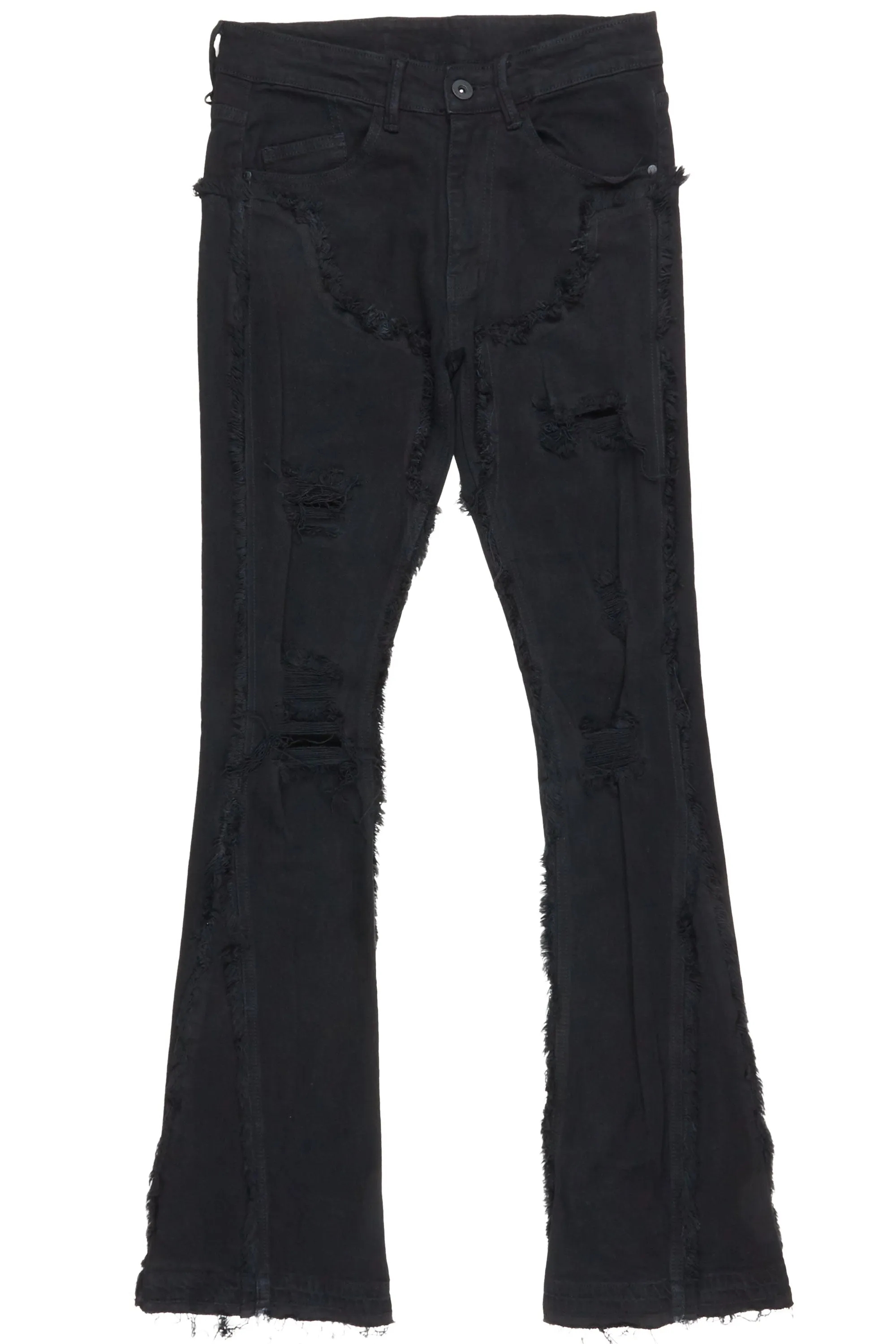 Falcko Jet Black Stacked Flare Jean