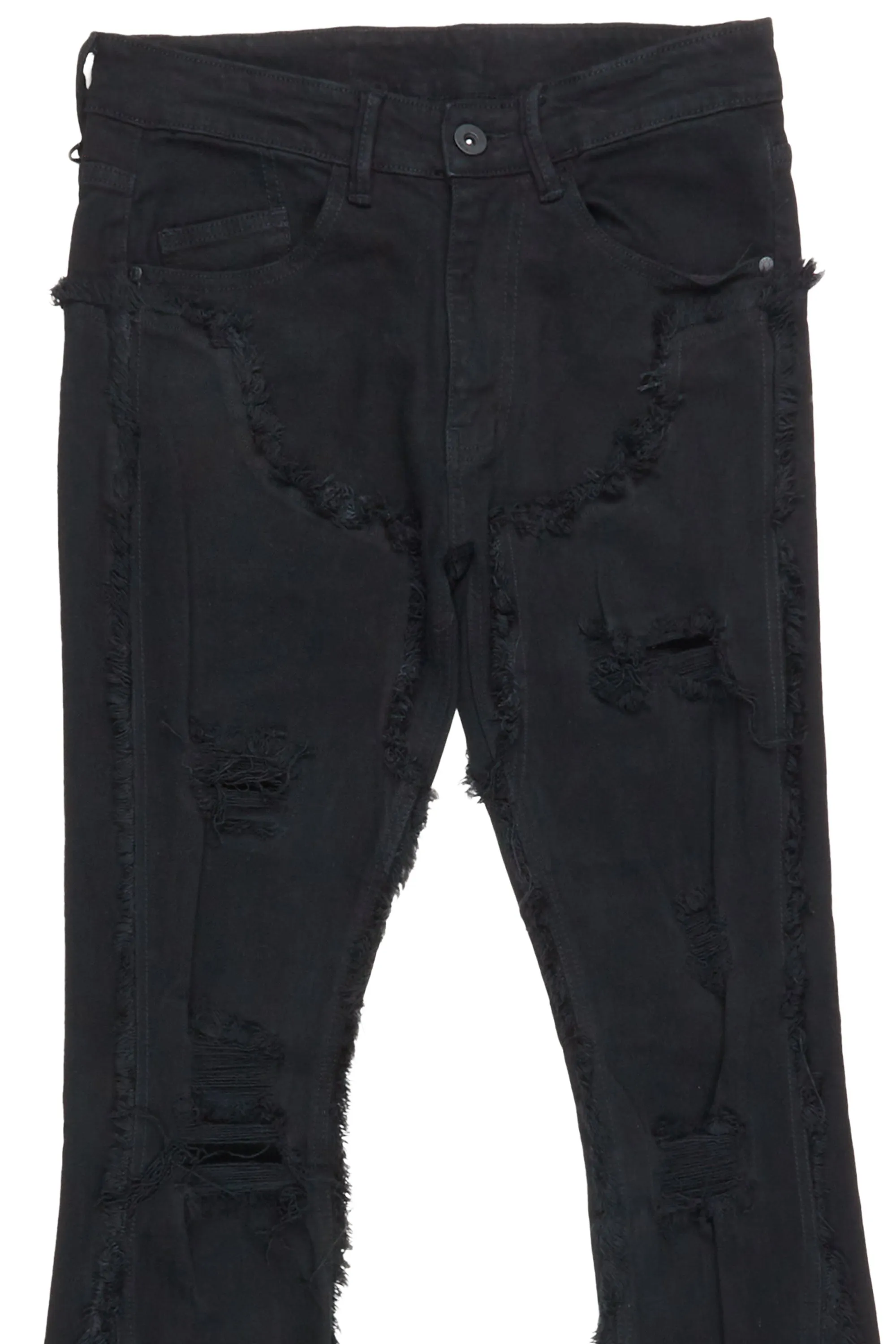 Falcko Jet Black Stacked Flare Jean