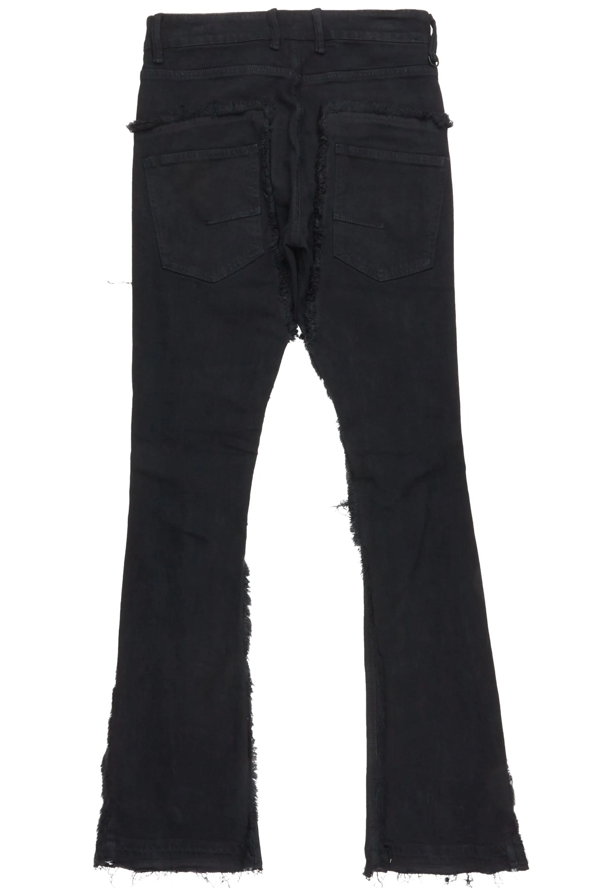 Falcko Jet Black Stacked Flare Jean