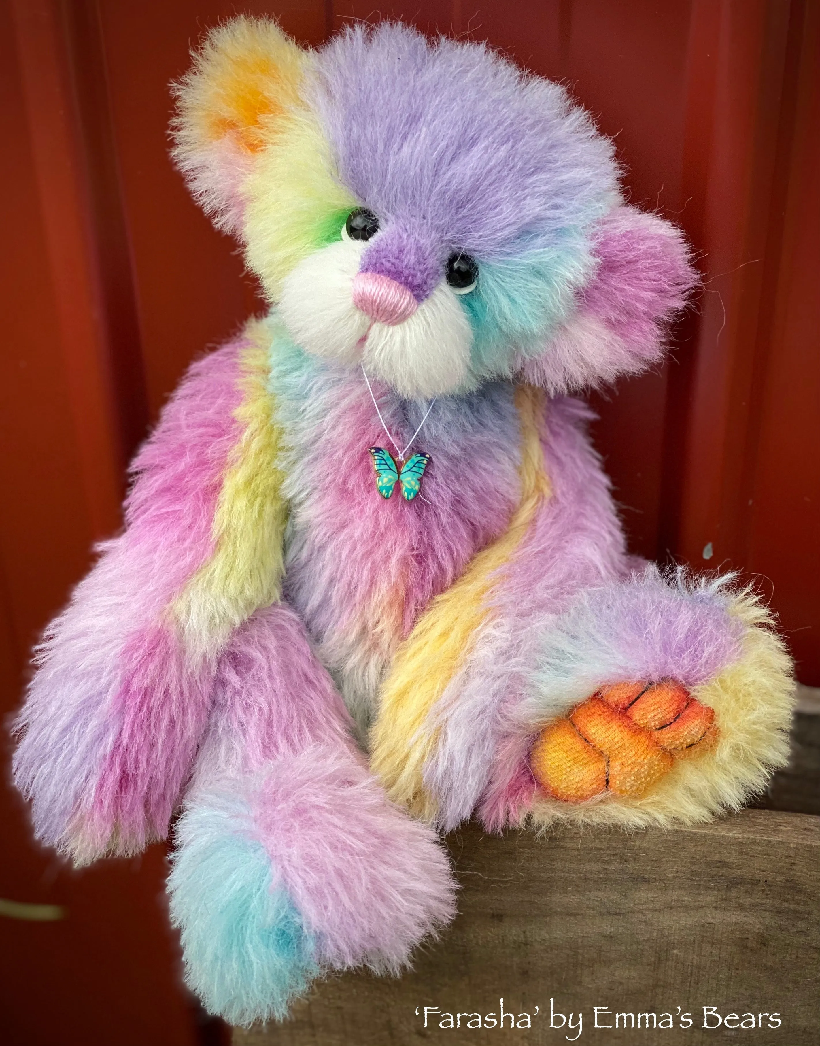 Farasha - 12" Hand Dyed Rainbow Alpaca Artist Bear by Emma's Bears - OOAK