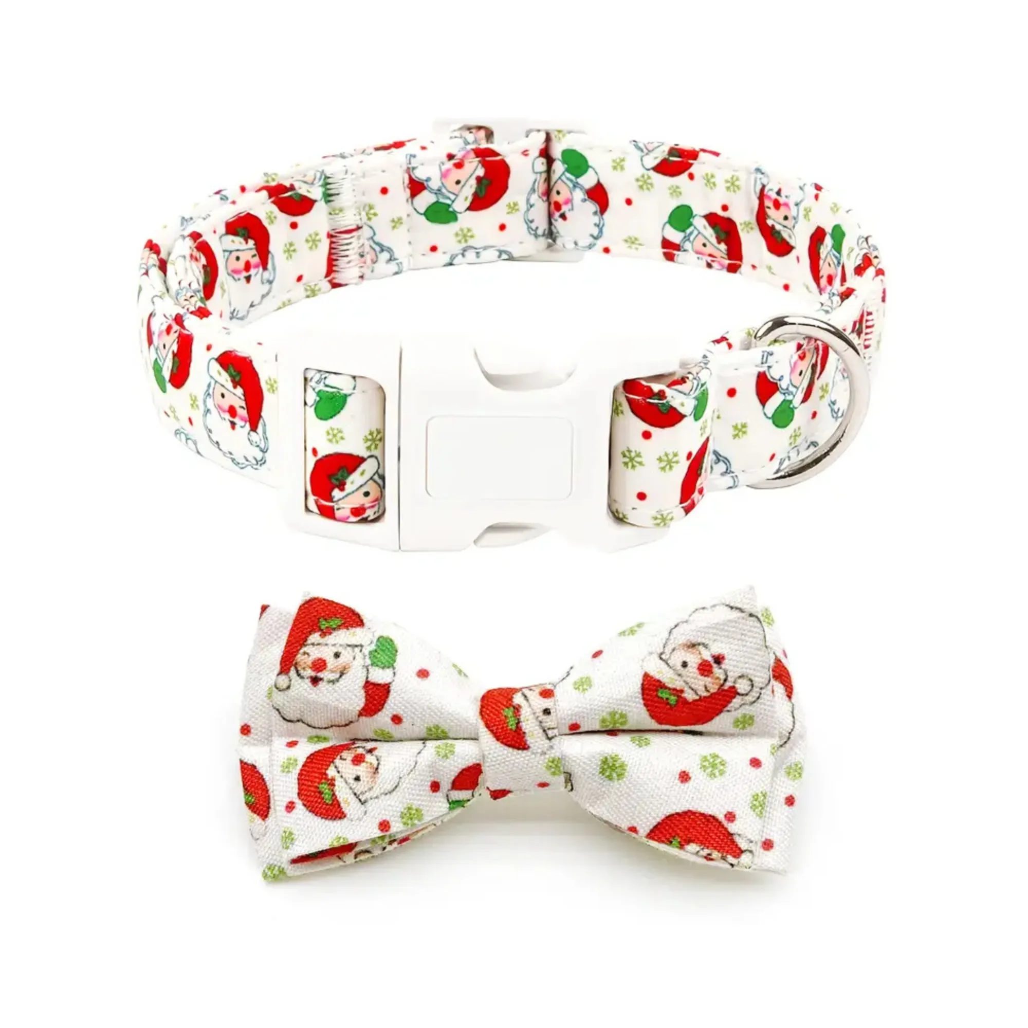 Festive Christmas Dog Collar with Detachable Bow Tie - Medium