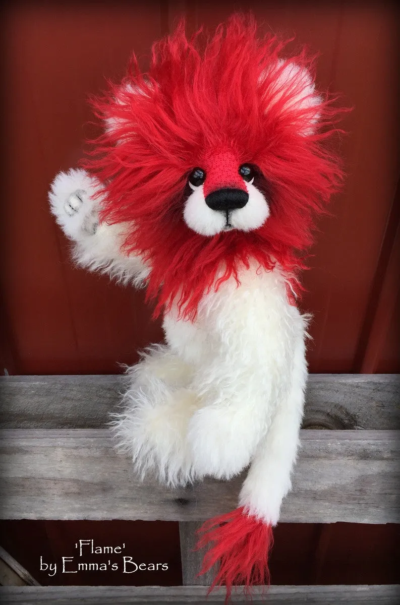 Flame - 12" red and white mohair lion bear by Emmas Bears - OOAK