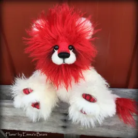 Flame - 12" red and white mohair lion bear by Emmas Bears - OOAK