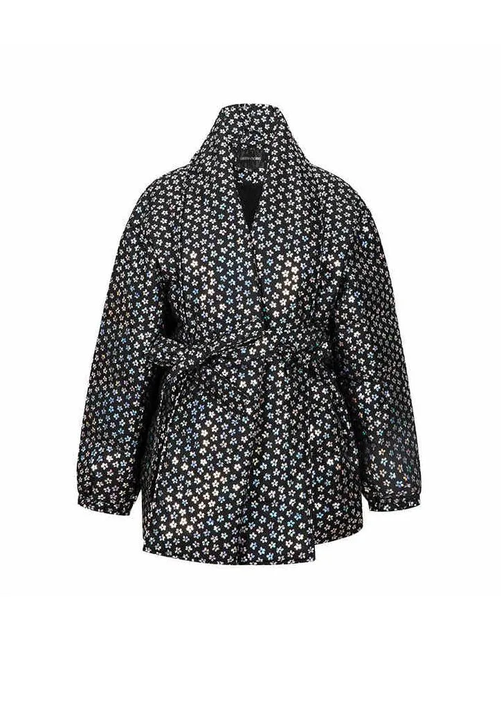 Flower Belted Shaw Collar Down Puffer Coat