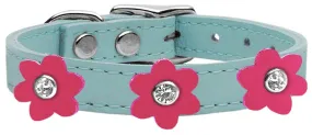 Flower Leather Collar Baby Blue With Pink Flowers Size 22