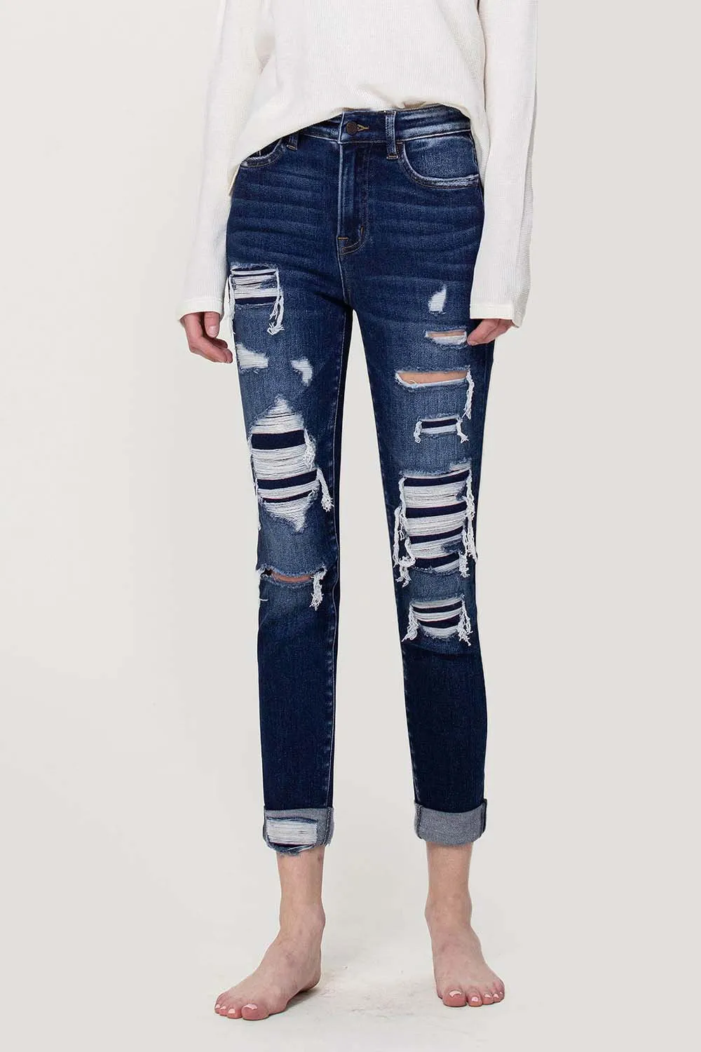 FLYING MONKEY | Forget High Rise Patched Cuffed Crop Skinny Denim Jeans - Final Sale