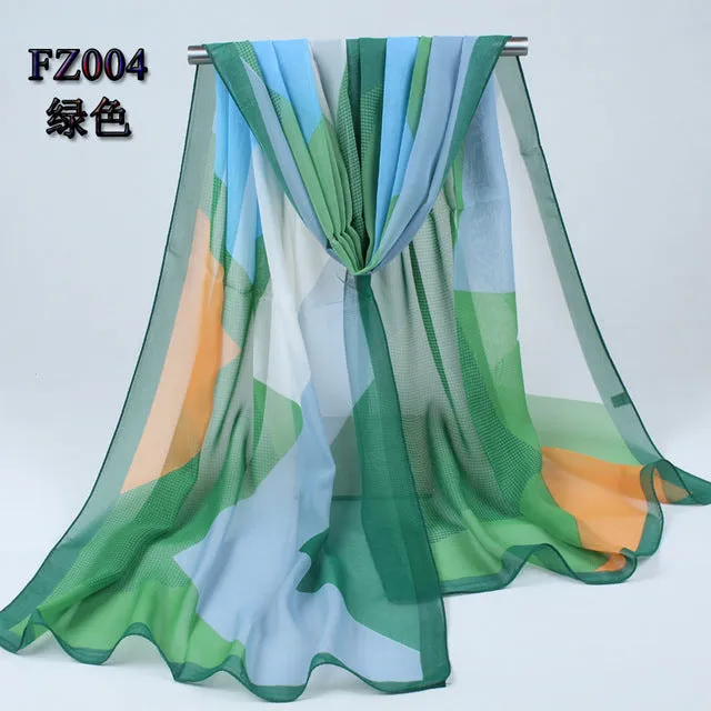 (FREE SHIPPING) Women long soft silk scarf polyester geometric pattern