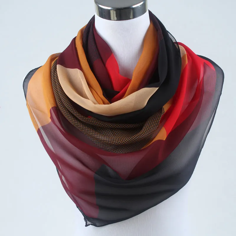 (FREE SHIPPING) Women long soft silk scarf polyester geometric pattern