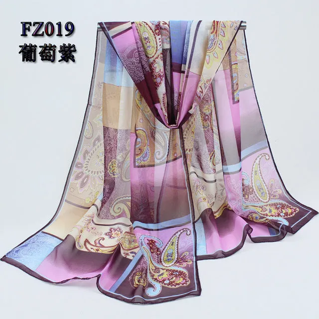 (FREE SHIPPING) Women long soft silk scarf polyester geometric pattern