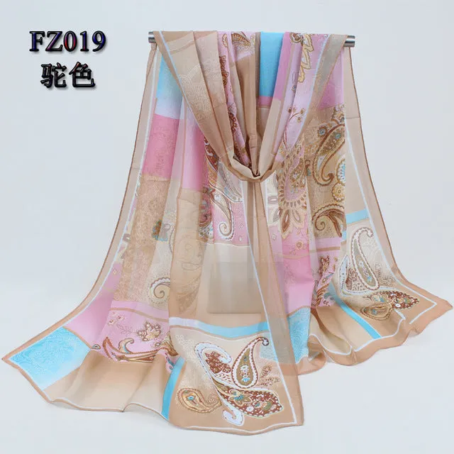 (FREE SHIPPING) Women long soft silk scarf polyester geometric pattern