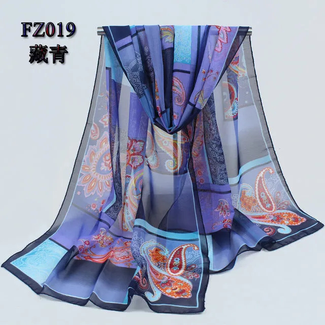 (FREE SHIPPING) Women long soft silk scarf polyester geometric pattern