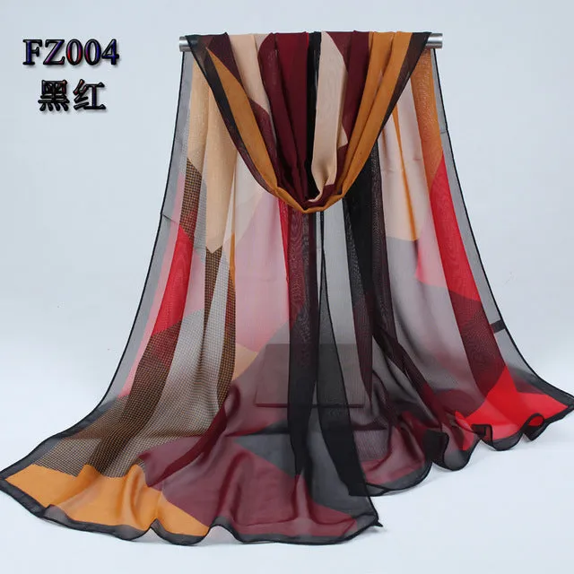 (FREE SHIPPING) Women long soft silk scarf polyester geometric pattern