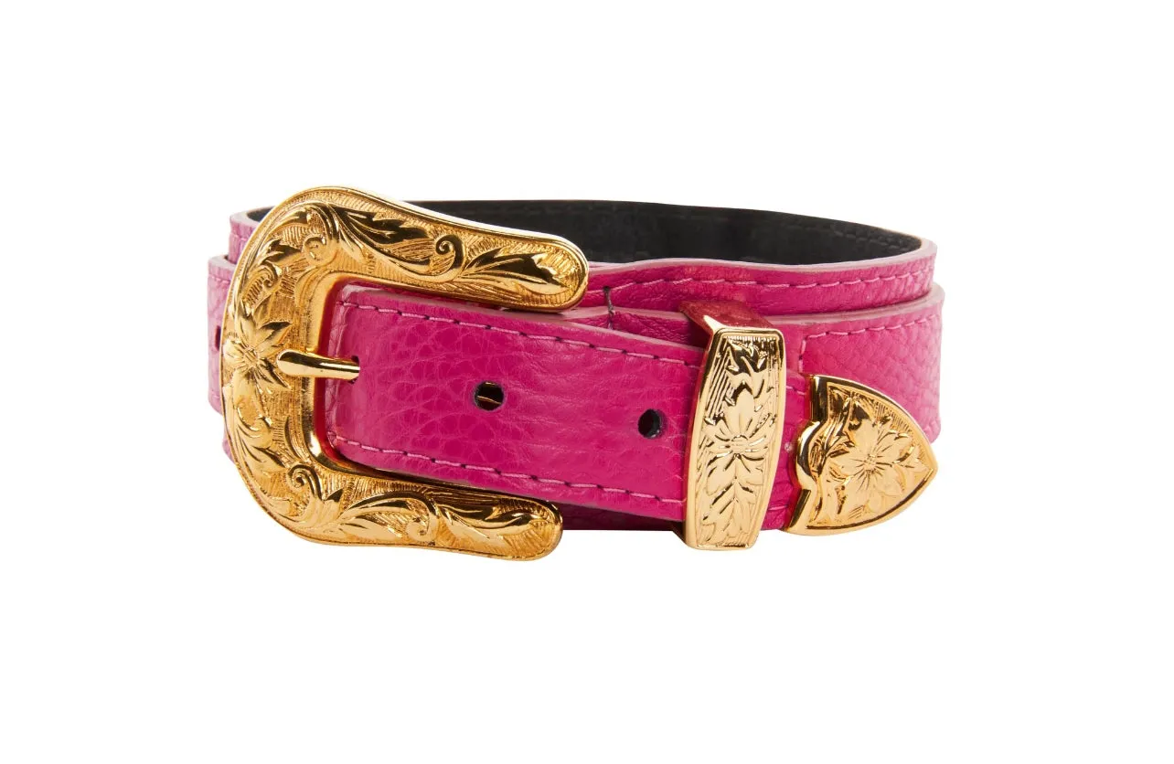 Fuchsia Italian Leather With Custom Gold Western Floral Hardware