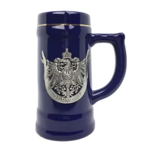 German Eagle Beer Mug .75L Cobalt Blue Medallion Stein