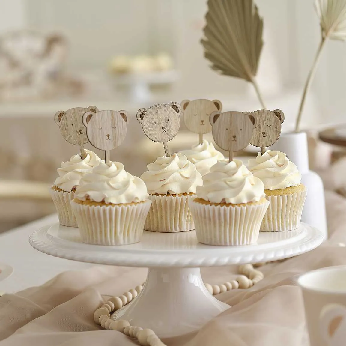 Ginger Ray Wooden Teddy Bear Baby Shower Cupcake Toppers - 6 Pkt