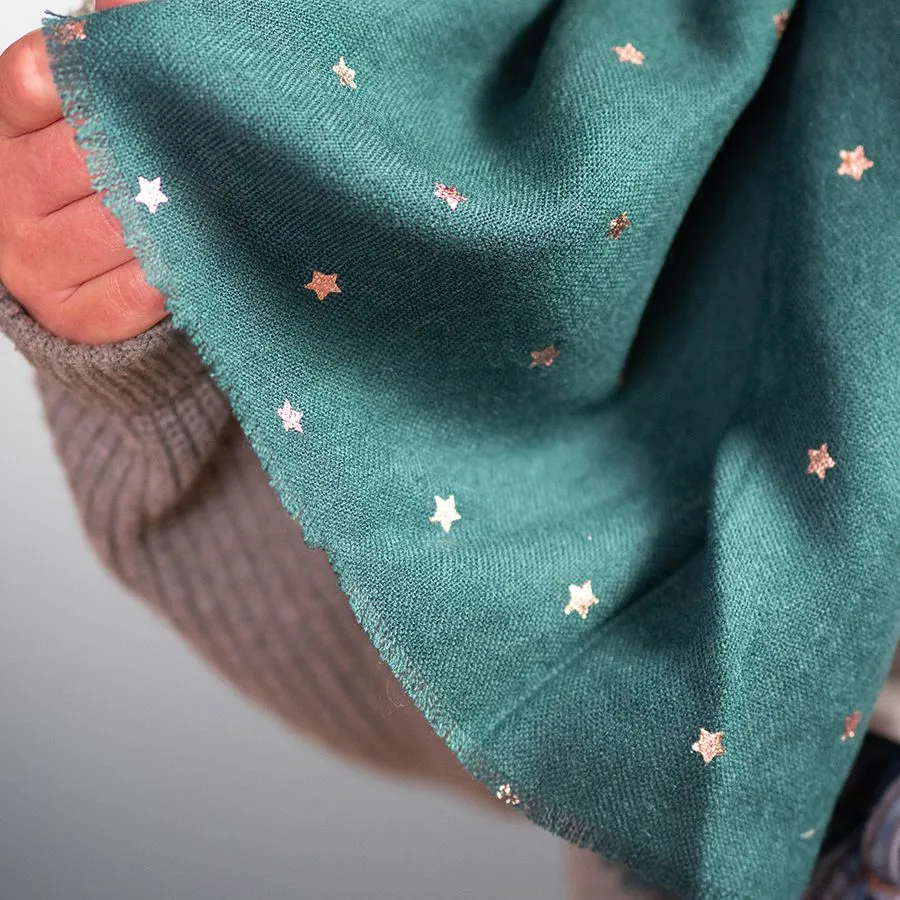 Green Teal Scarf With Rose Gold Stars