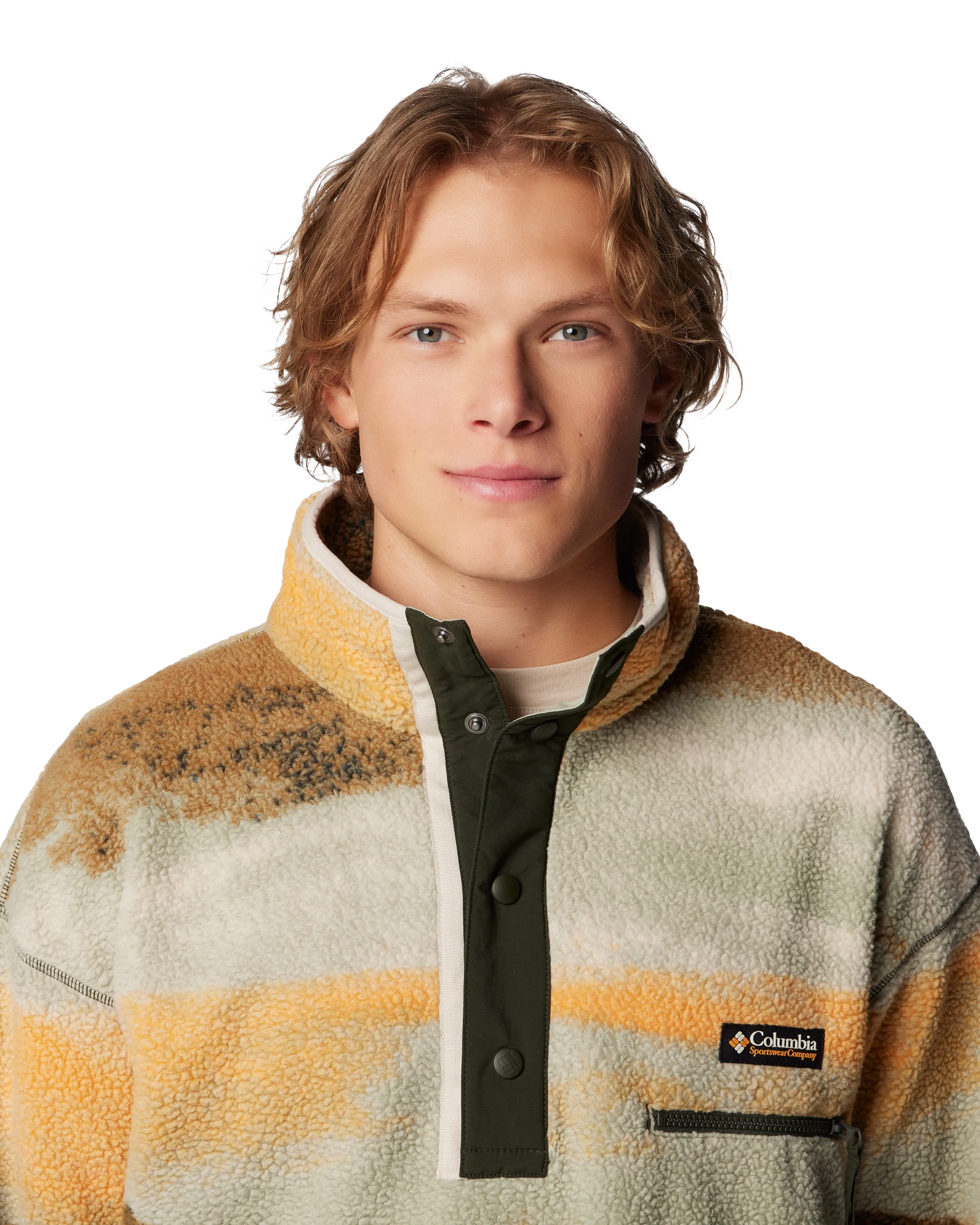 Helvetia II Printed Half Snap Fleece Jacket in Greenscape & Stippled Stripe