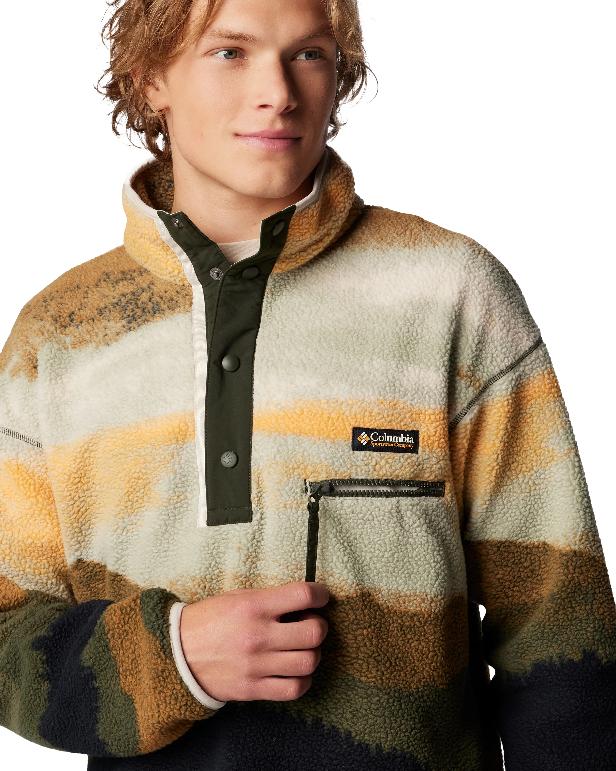 Helvetia II Printed Half Snap Fleece Jacket in Greenscape & Stippled Stripe