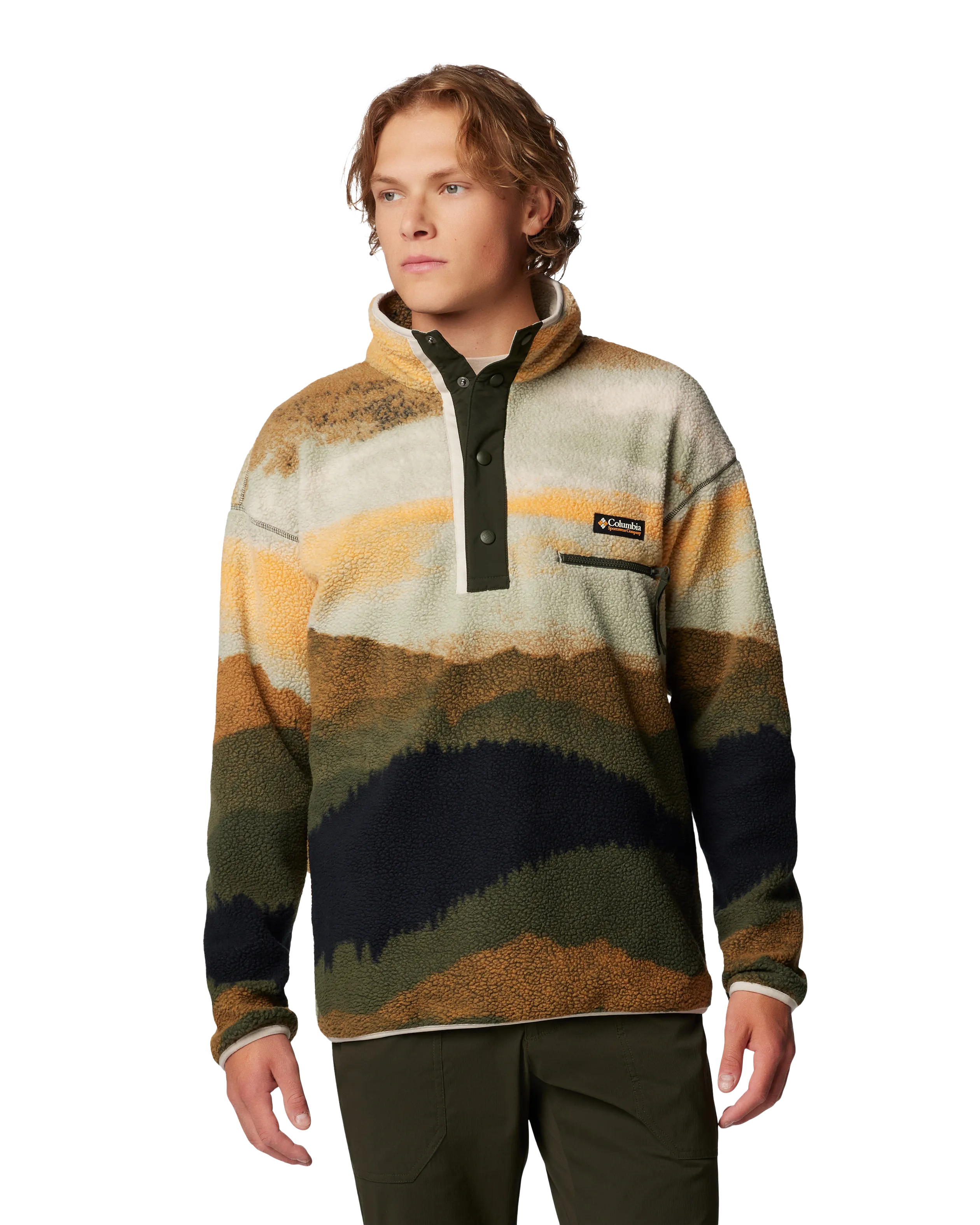 Helvetia II Printed Half Snap Fleece Jacket in Greenscape & Stippled Stripe