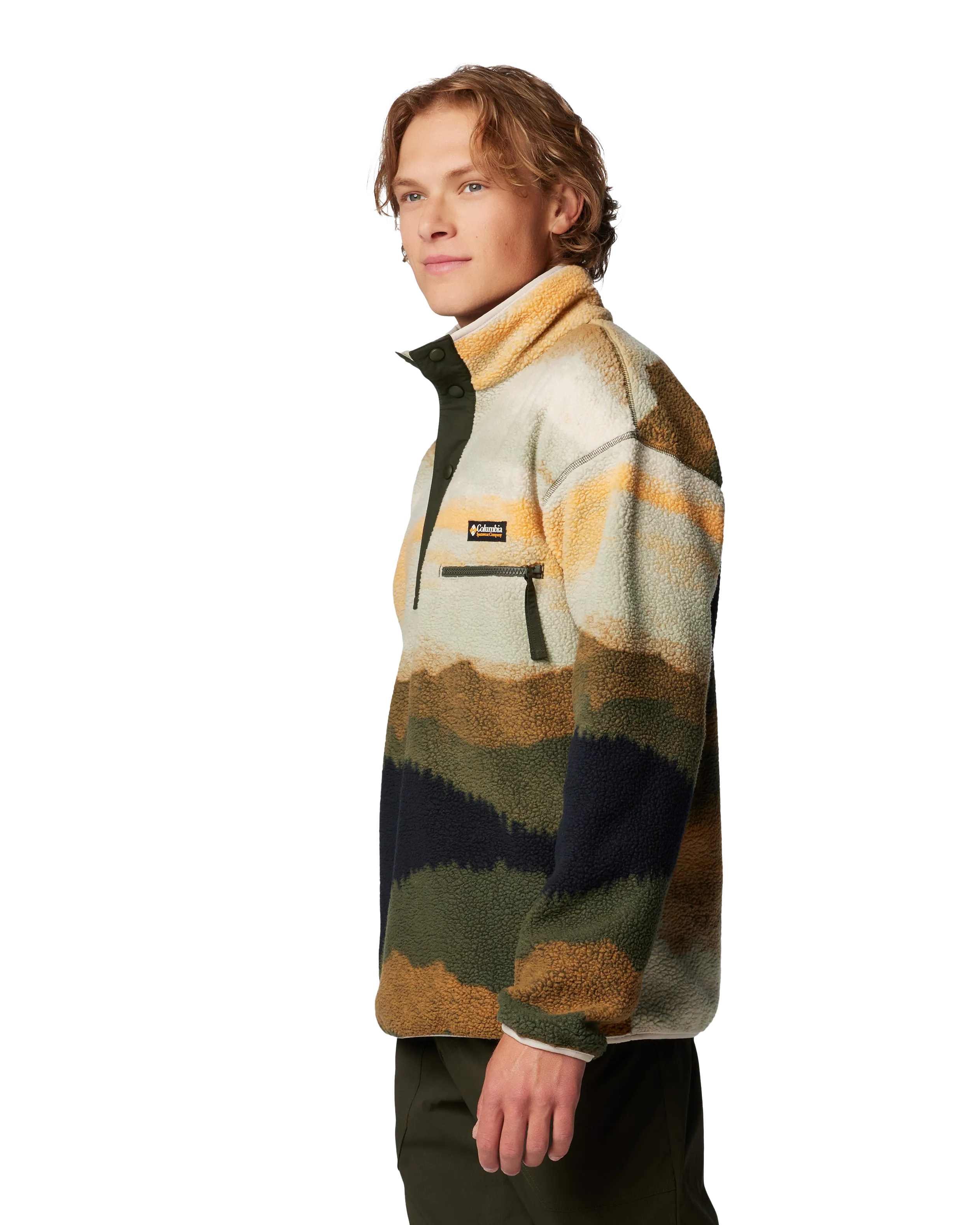 Helvetia II Printed Half Snap Fleece Jacket in Greenscape & Stippled Stripe