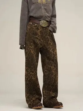 HEYFANCYSTYLE Vintage Leopard Baggy Jeans