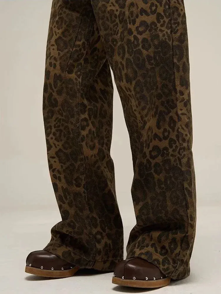 HEYFANCYSTYLE Vintage Leopard Baggy Jeans