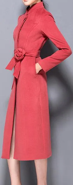 Hidden-Button-Closure Wool Coat