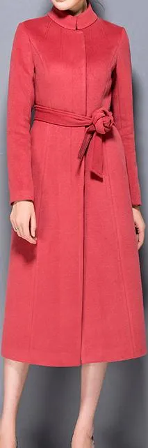 Hidden-Button-Closure Wool Coat