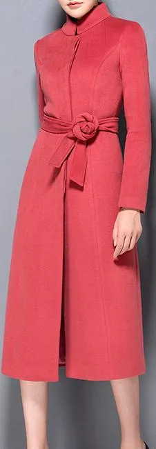 Hidden-Button-Closure Wool Coat