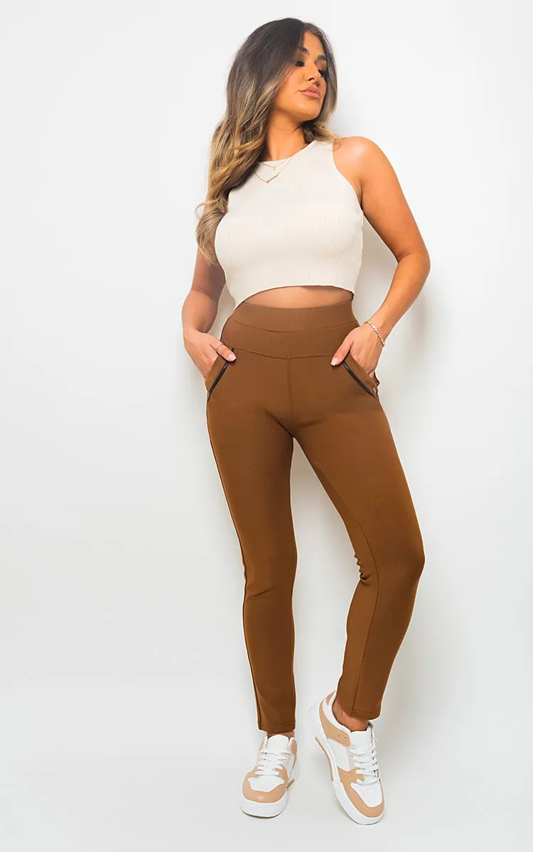 High Waist Double Band Pocket Leggings